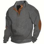 Everett | Men's Stand-Collar Textured Vegan Leather Trim Elbow-Patch Jumper