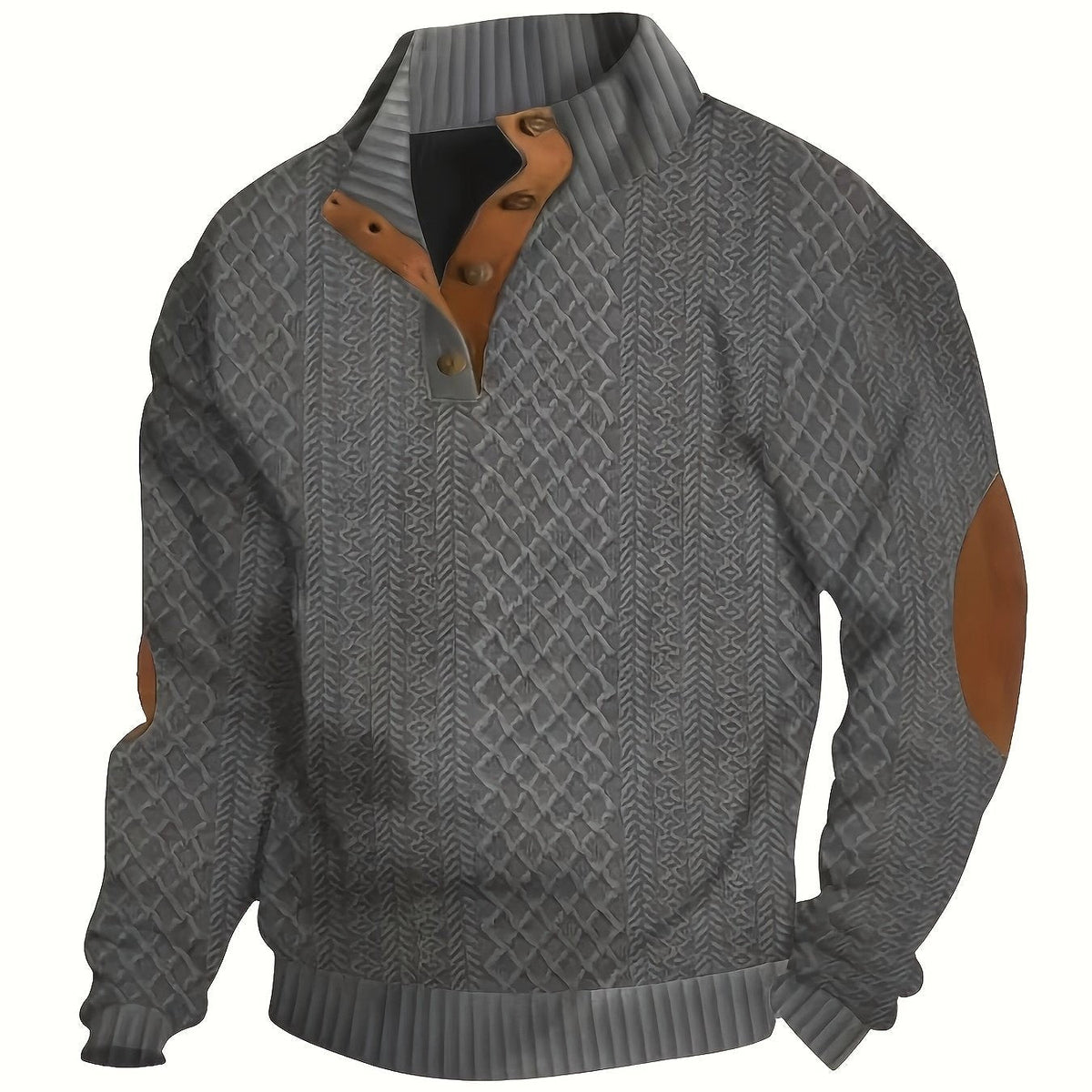 Everett | Men's Stand-Collar Textured Vegan Leather Trim Elbow-Patch Jumper