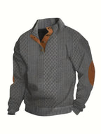 Everett | Men's Stand-Collar Textured Vegan Leather Trim Elbow-Patch Jumper
