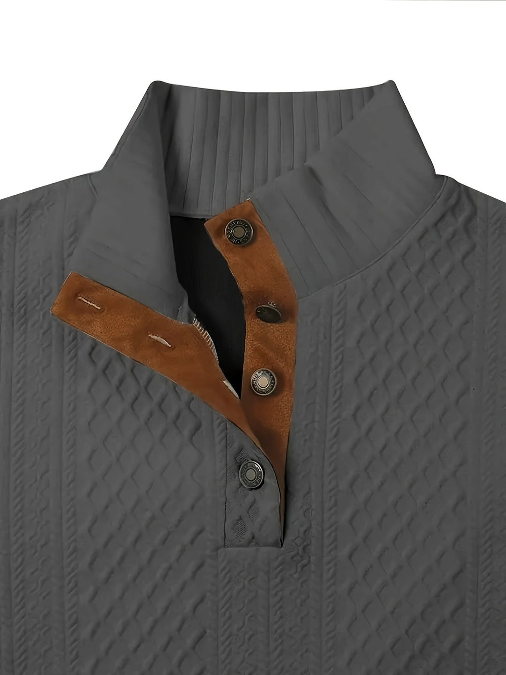 Everett | Men's Stand-Collar Textured Vegan Leather Trim Elbow-Patch Jumper