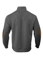 Everett | Men's Stand-Collar Textured Vegan Leather Trim Elbow-Patch Jumper