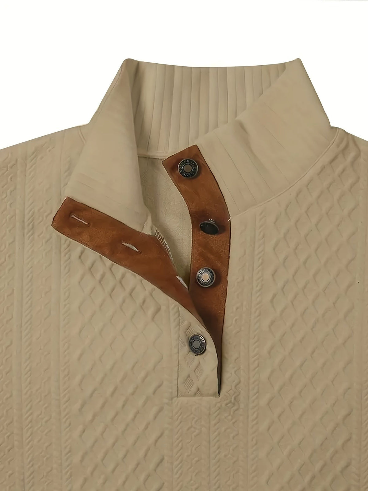 Everett | Men's Stand-Collar Textured Vegan Leather Trim Elbow-Patch Jumper