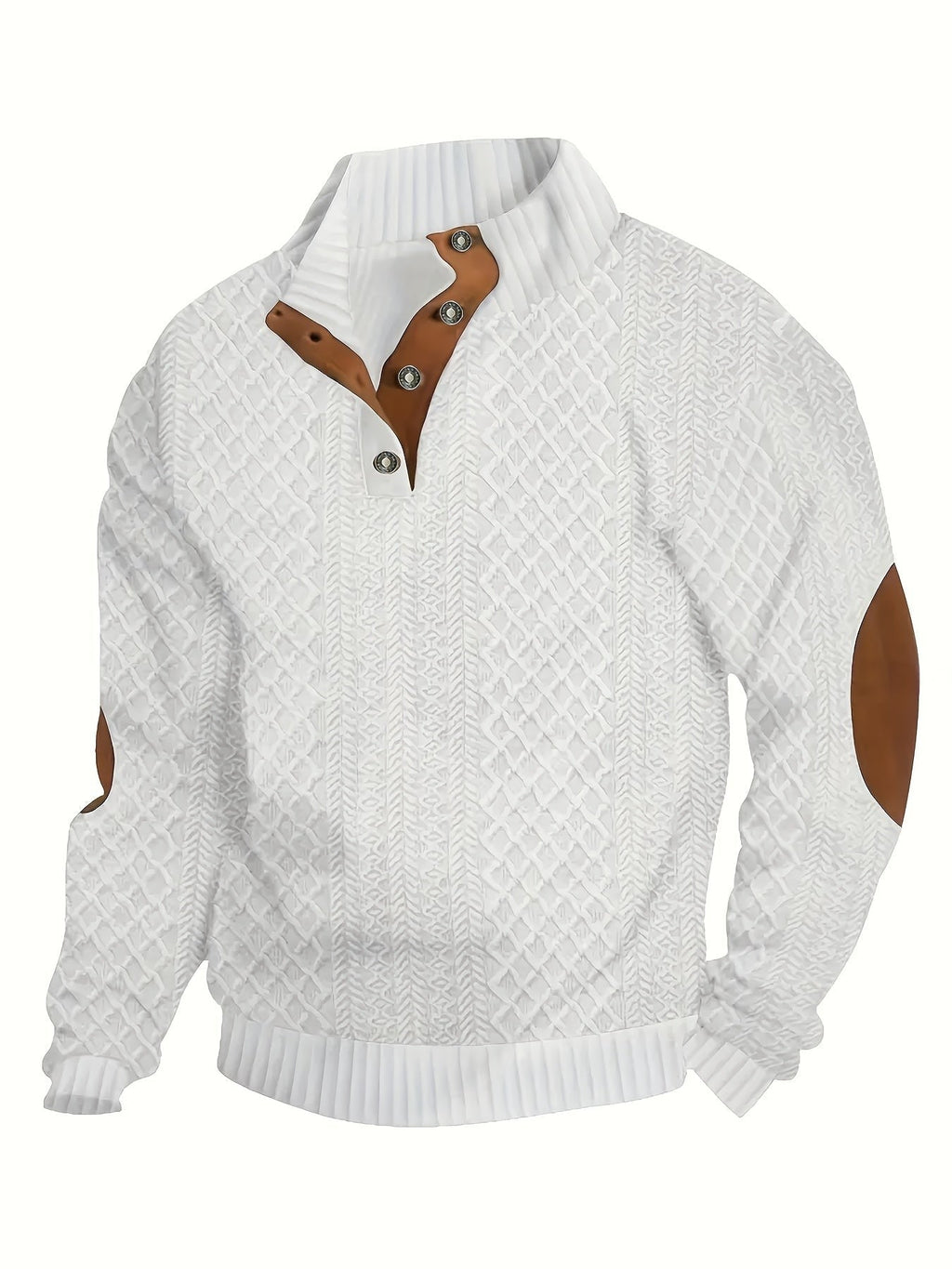 Everett | Men's Stand-Collar Textured Vegan Leather Trim Elbow-Patch Jumper