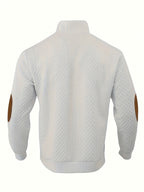 Everett | Men's Stand-Collar Textured Vegan Leather Trim Elbow-Patch Jumper