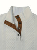 Everett | Men's Stand-Collar Textured Vegan Leather Trim Elbow-Patch Jumper