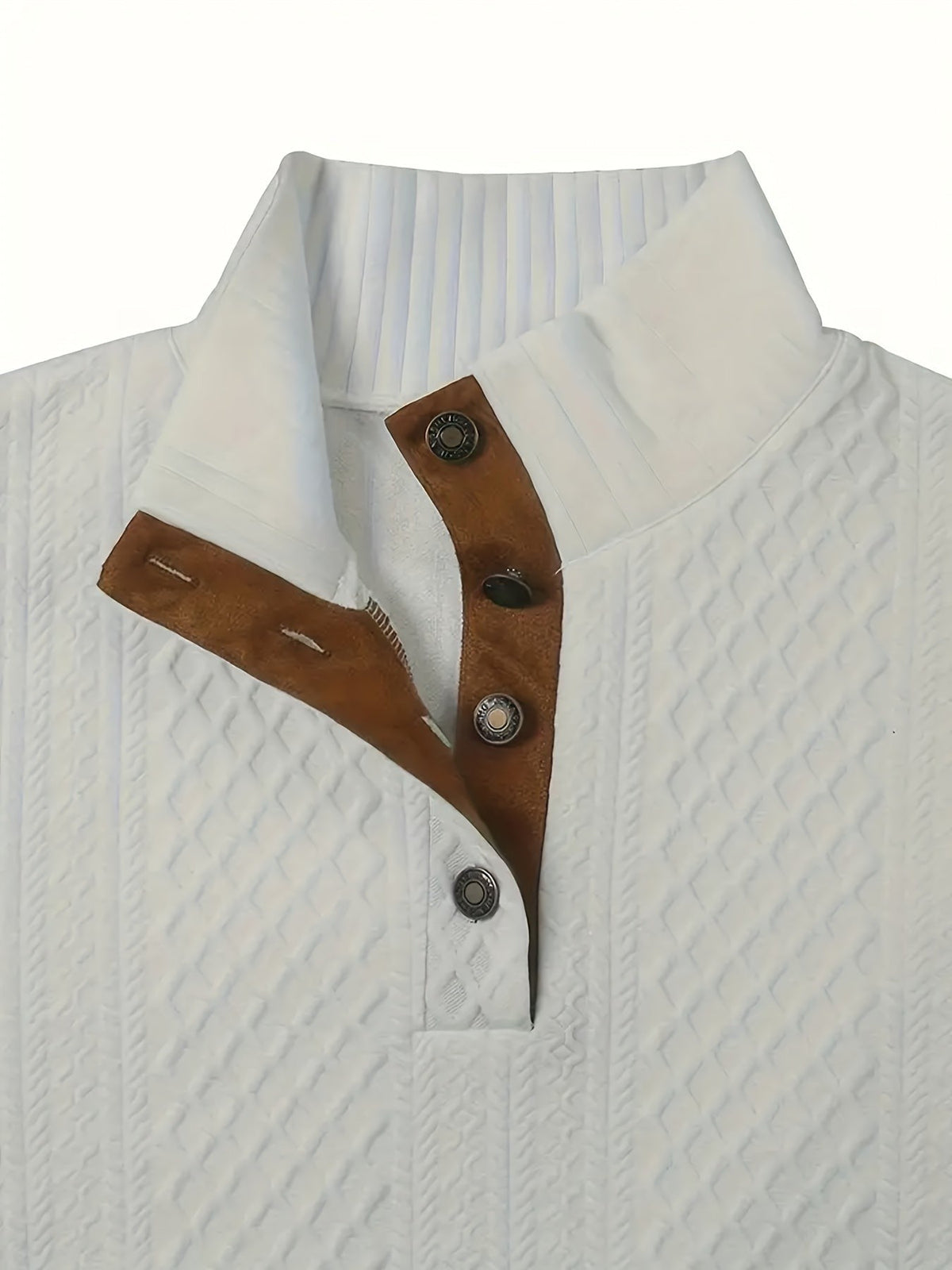 Everett | Men's Stand-Collar Textured Vegan Leather Trim Elbow-Patch Jumper