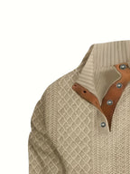 Everett | Men's Stand-Collar Textured Vegan Leather Trim Elbow-Patch Jumper