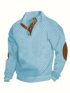 Everett | Men's Stand-Collar Textured Vegan Leather Trim Elbow-Patch Jumper