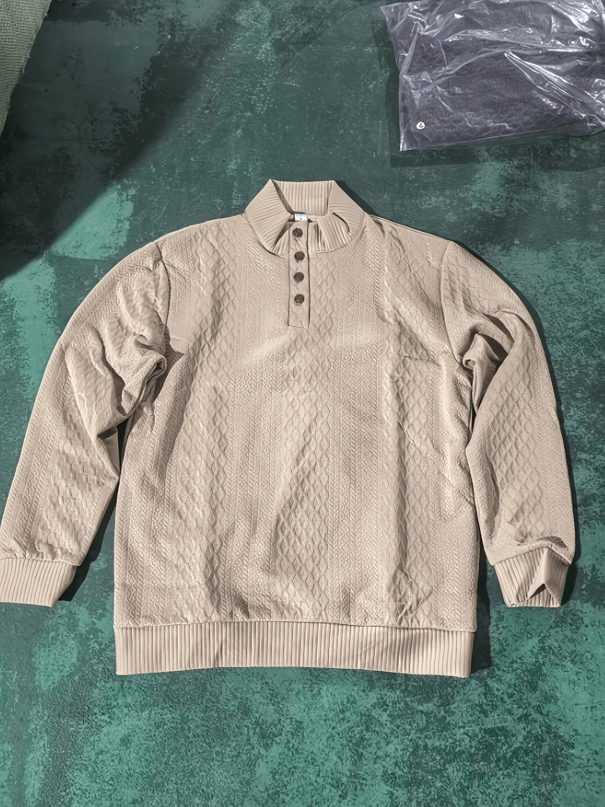 Everett | Men's Stand-Collar Textured Vegan Leather Trim Elbow-Patch Jumper