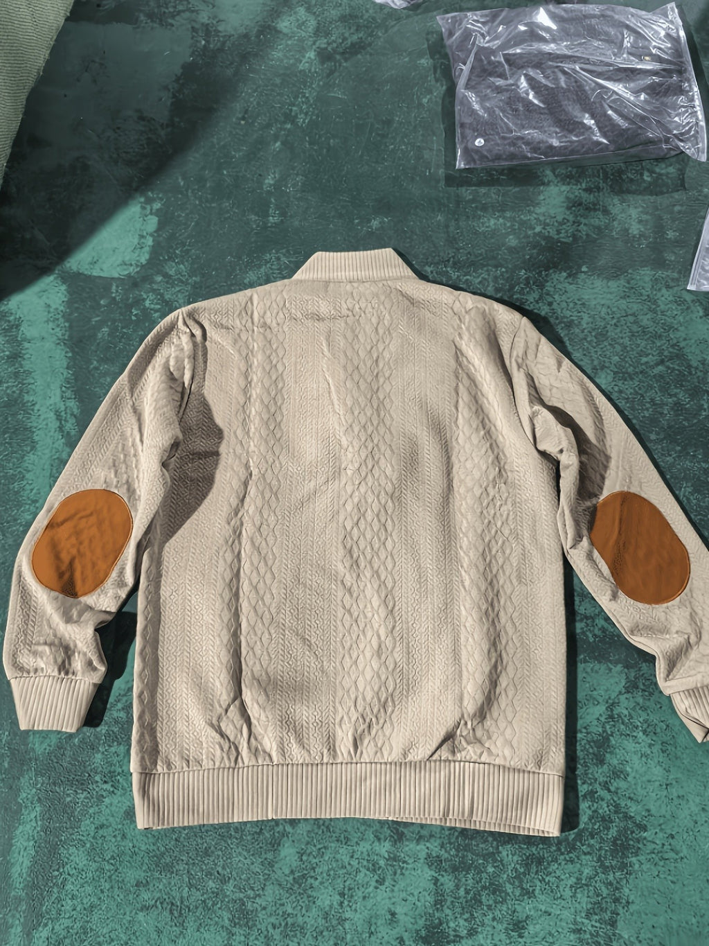 Everett | Men's Stand-Collar Textured Vegan Leather Trim Elbow-Patch Jumper