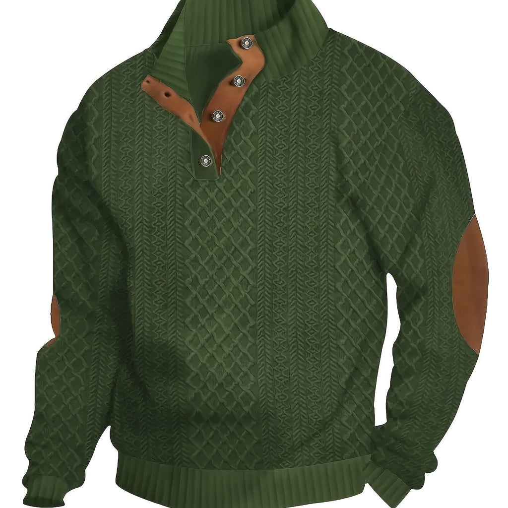 Everett | Men's Stand-Collar Textured Vegan Leather Trim Elbow-Patch Jumper