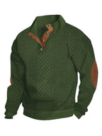 Everett | Men's Stand-Collar Textured Vegan Leather Trim Elbow-Patch Jumper