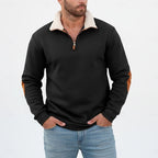 Preston | Men's Standing-Collar Contrast Elbow-Patch Quarter-Zip Jumper