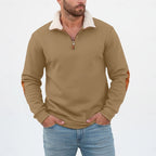 Preston | Men's Standing-Collar Contrast Elbow-Patch Quarter-Zip Jumper