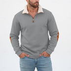 Preston | Men's Standing-Collar Contrast Elbow-Patch Quarter-Zip Jumper