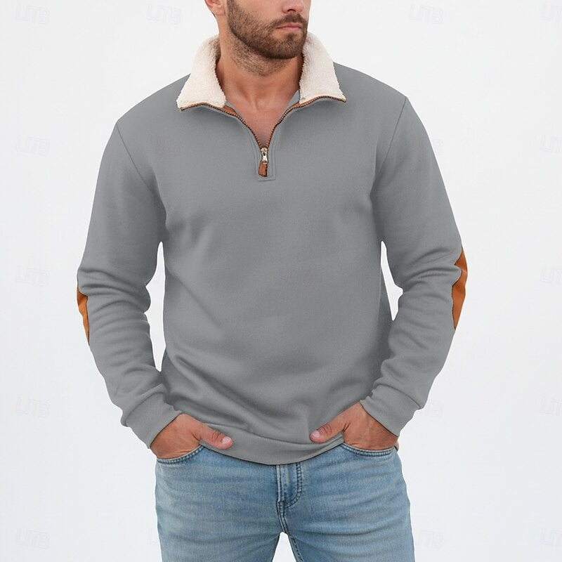 Preston | Men's Standing-Collar Contrast Elbow-Patch Quarter-Zip Jumper