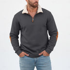 Preston | Men's Standing-Collar Contrast Elbow-Patch Quarter-Zip Jumper