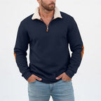 Preston | Men's Standing-Collar Contrast Elbow-Patch Quarter-Zip Jumper