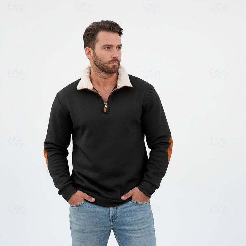 Preston | Men's Standing-Collar Contrast Elbow-Patch Quarter-Zip Jumper