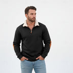 Preston | Men's Standing-Collar Contrast Elbow-Patch Quarter-Zip Jumper