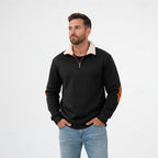 Preston | Men's Standing-Collar Contrast Elbow-Patch Quarter-Zip Jumper