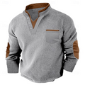 Hartley | Men's Textured Contrast-Trim Elbow-Patch Henley Jumper