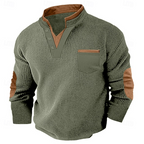 Hartley | Men's Textured Contrast-Trim Elbow-Patch Henley Jumper
