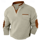 Hartley | Men's Textured Contrast-Trim Elbow-Patch Henley Jumper