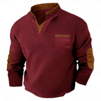 Hartley | Men's Textured Contrast-Trim Elbow-Patch Henley Jumper