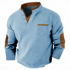 Hartley | Men's Textured Contrast-Trim Elbow-Patch Henley Jumper