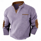 Hartley | Men's Textured Contrast-Trim Elbow-Patch Henley Jumper