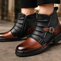 Harlan | Men's Two-Tone Buckle-Strap Round-Toe Side-Zip Ankle Boots