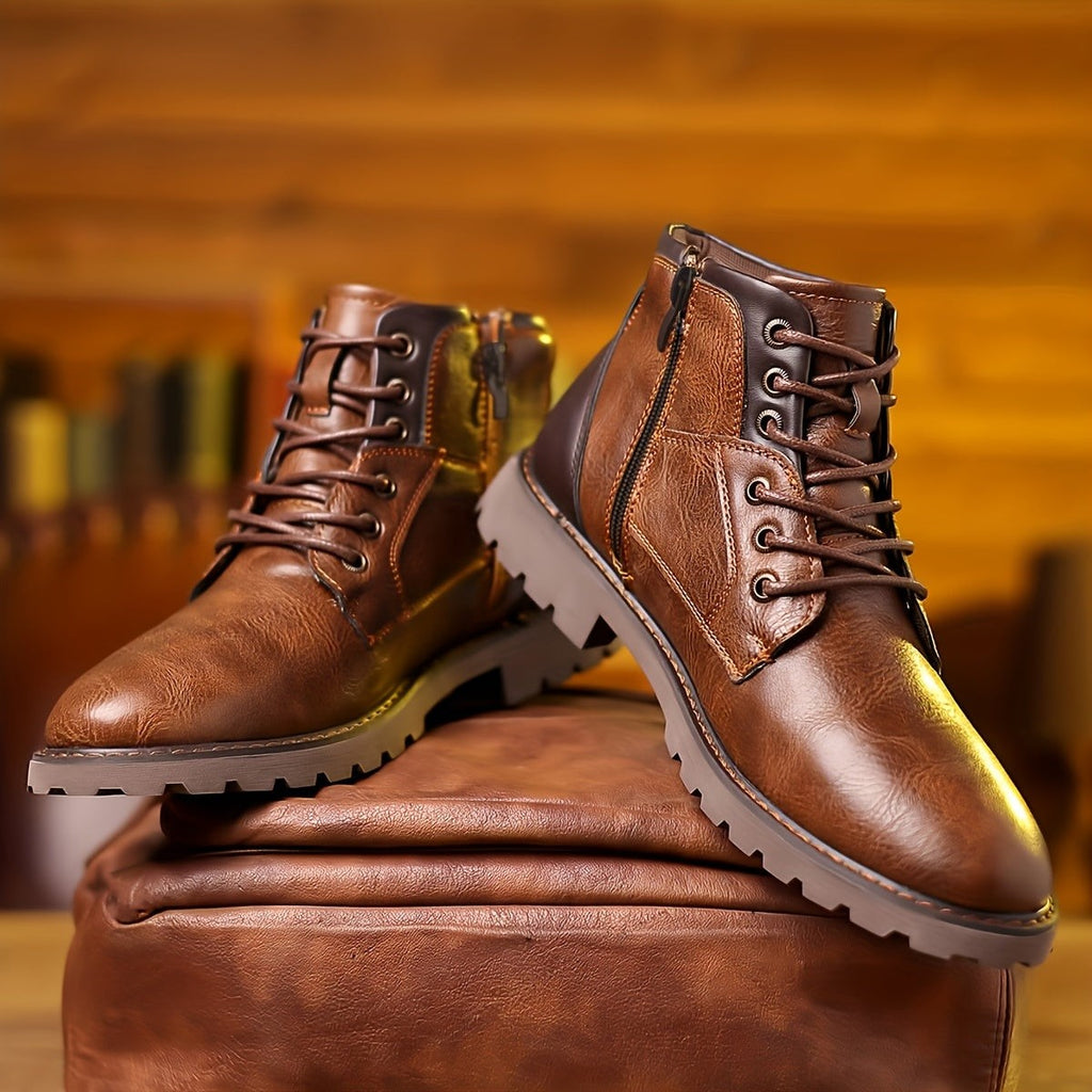 Hudson | Men's Two-Tone Lace-Up Side-Zip Vegan Leather Ankle Boots