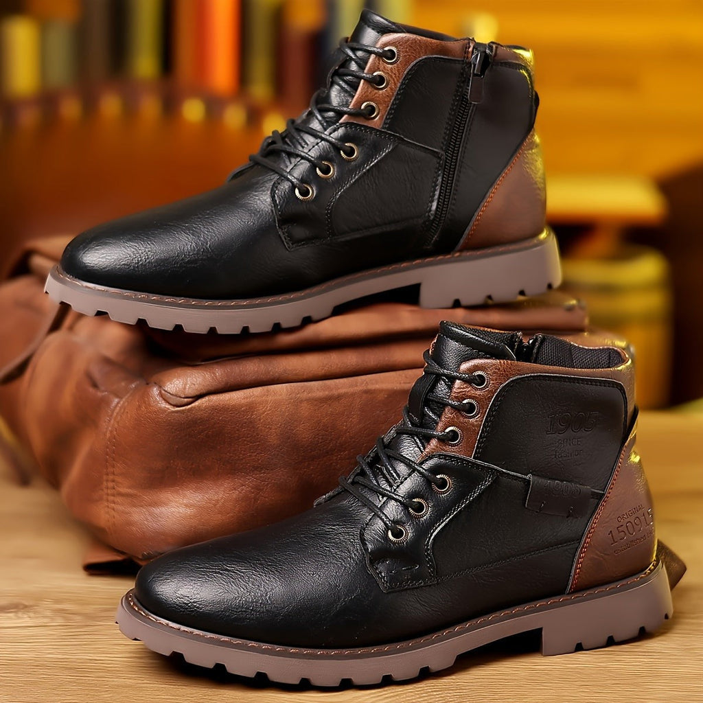 Hudson | Men's Two-Tone Lace-Up Side-Zip Vegan Leather Ankle Boots
