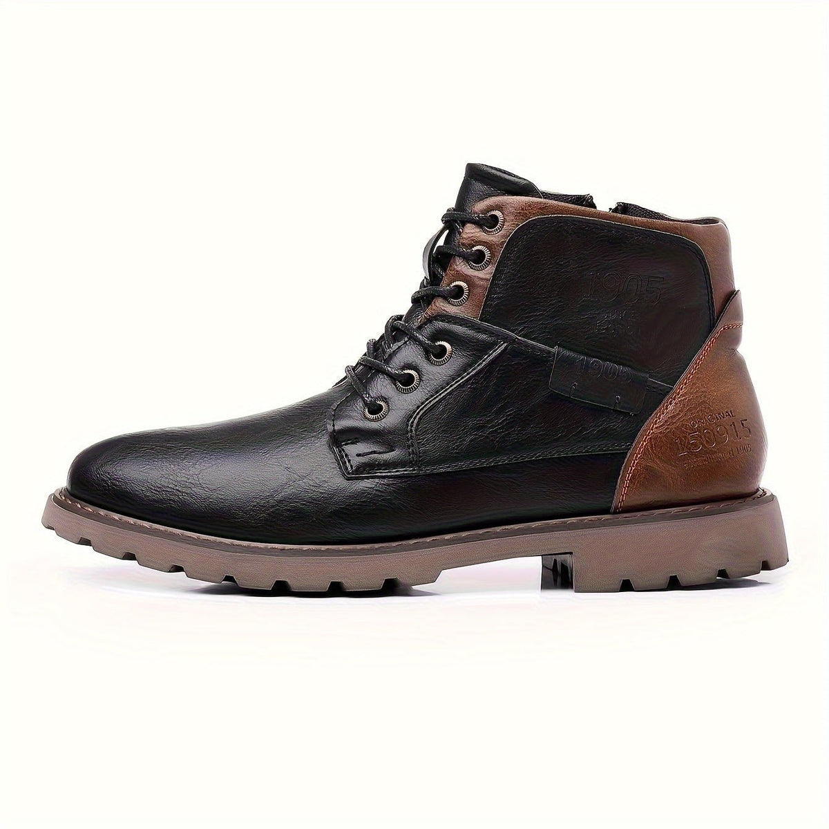 Hudson | Men's Two-Tone Lace-Up Side-Zip Vegan Leather Ankle Boots