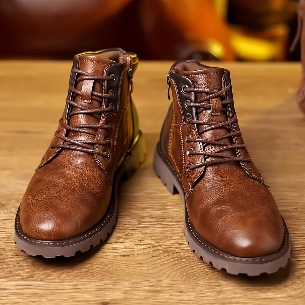 Hudson | Men's Two-Tone Lace-Up Side-Zip Vegan Leather Ankle Boots