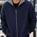 Winslow | Men's Zip-Up Stand-Collar Contrast-Trim Ribbed Relaxed-Fit Cardigan