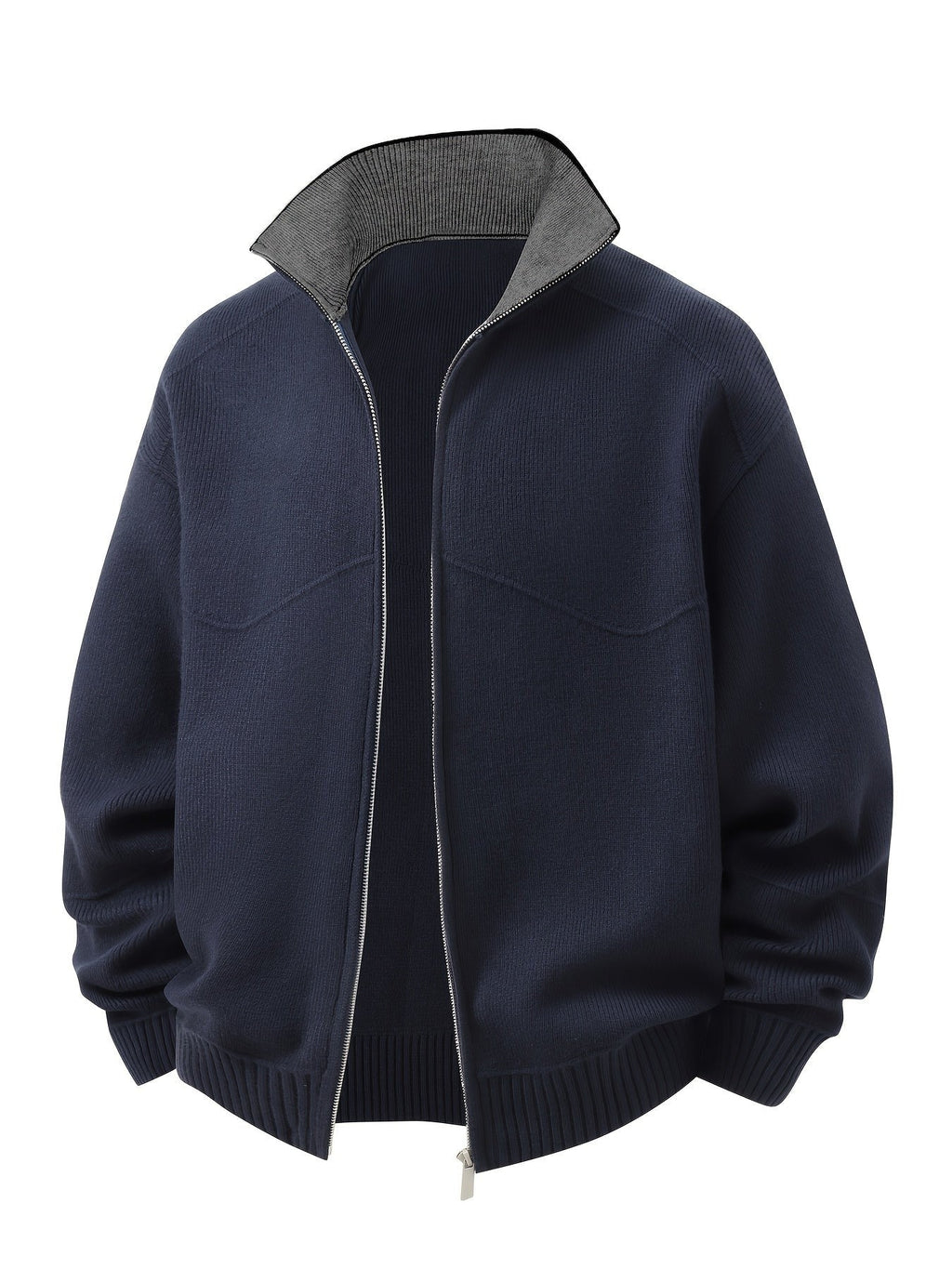 Winslow | Men's Zip-Up Stand-Collar Contrast-Trim Ribbed Relaxed-Fit Cardigan