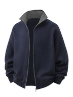 Winslow | Men's Zip-Up Stand-Collar Contrast-Trim Ribbed Relaxed-Fit Cardigan