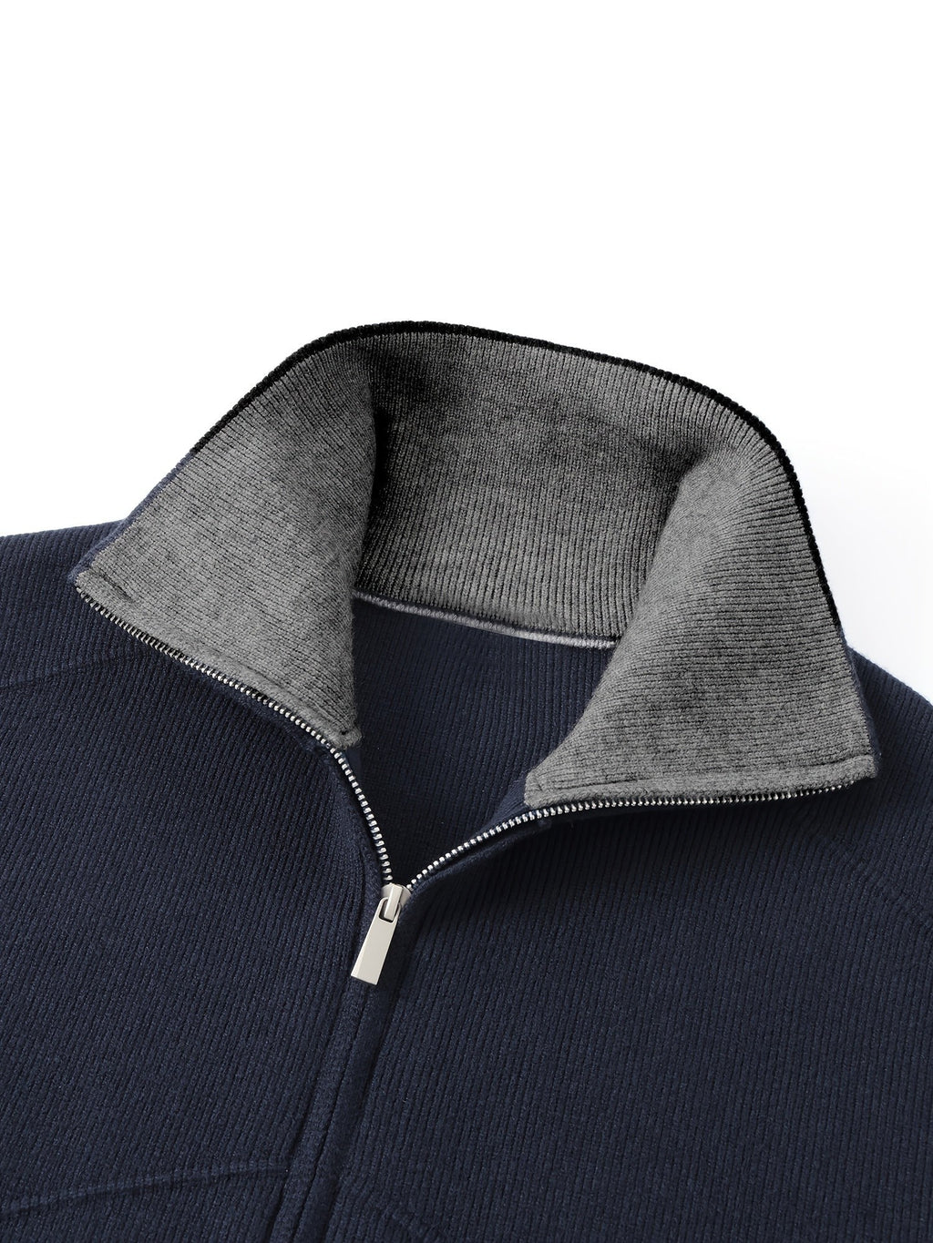 Winslow | Men's Zip-Up Stand-Collar Contrast-Trim Ribbed Relaxed-Fit Cardigan