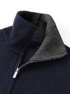 Winslow | Men's Zip-Up Stand-Collar Contrast-Trim Ribbed Relaxed-Fit Cardigan
