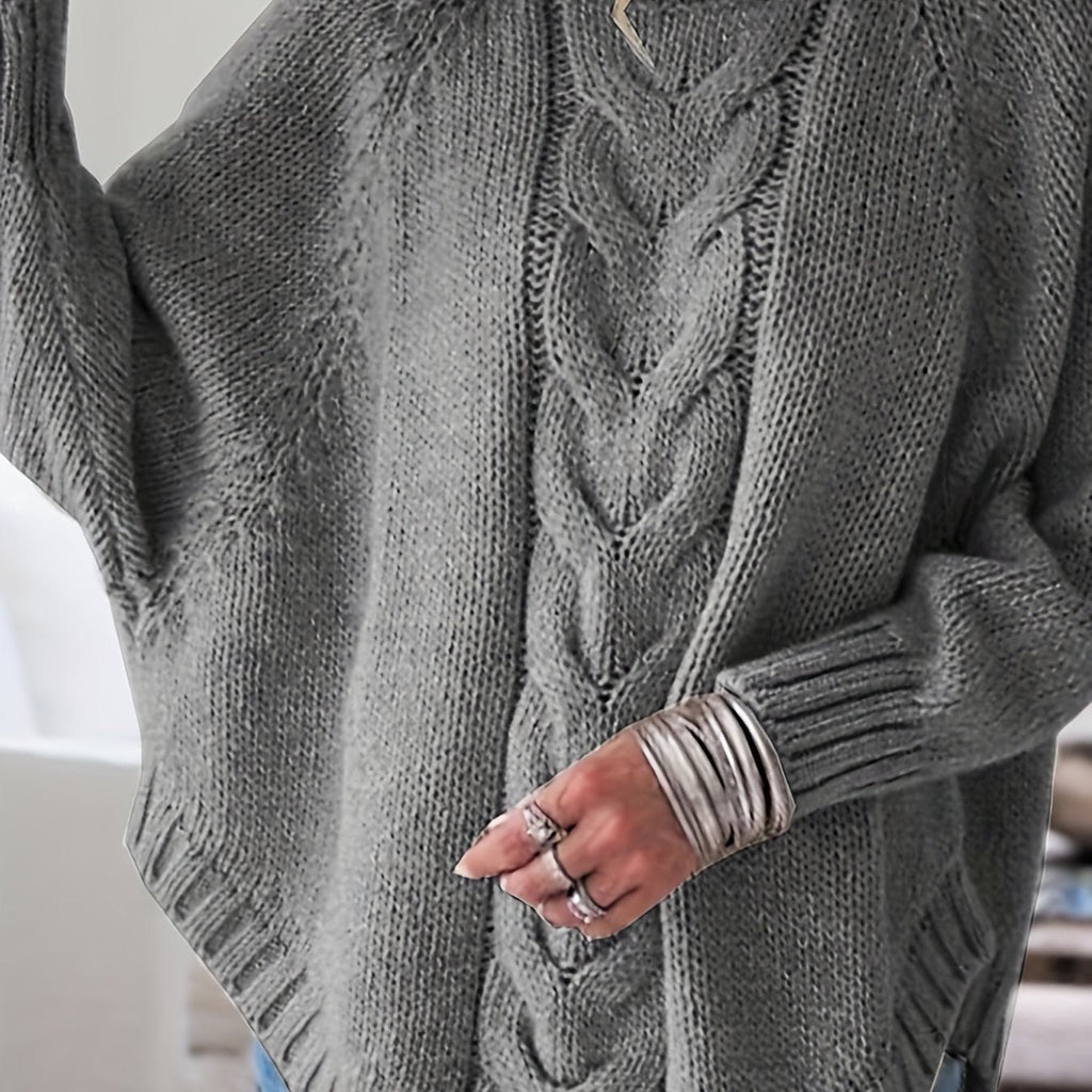 Maeve | Oversized Cable-Knit High-Neck Batwing-Sleeve Jumper