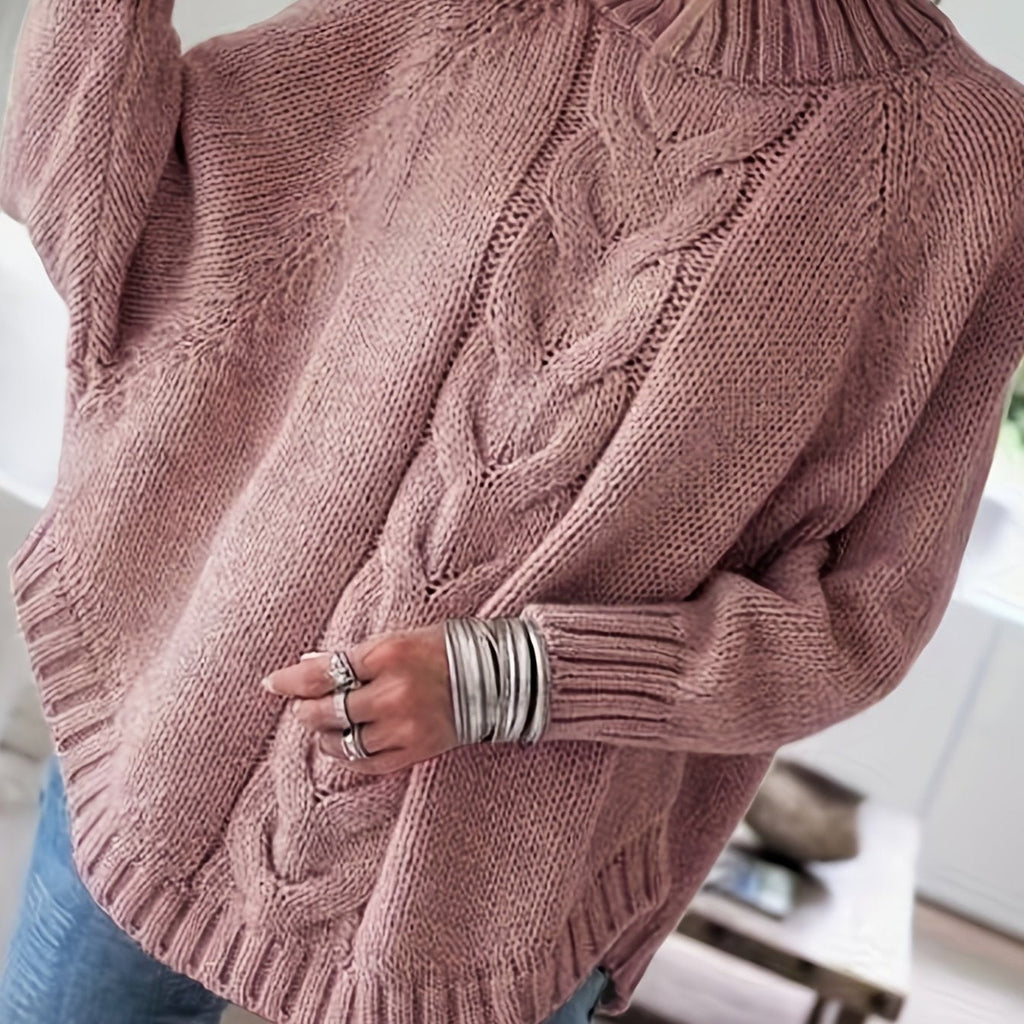 Maeve | Oversized Cable-Knit High-Neck Batwing-Sleeve Jumper