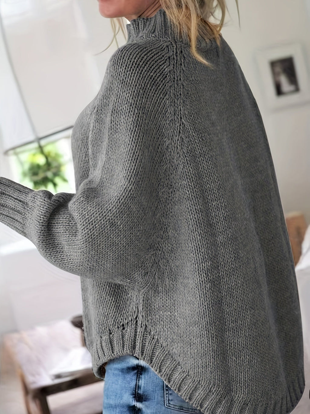 Maeve | Oversized Cable-Knit High-Neck Batwing-Sleeve Jumper