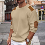 Rowan | Waffle-Textured Contrast-Patch Relaxed-Fit Crew Neck Winter Jumper