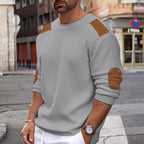 Rowan | Waffle-Textured Contrast-Patch Relaxed-Fit Crew Neck Winter Jumper