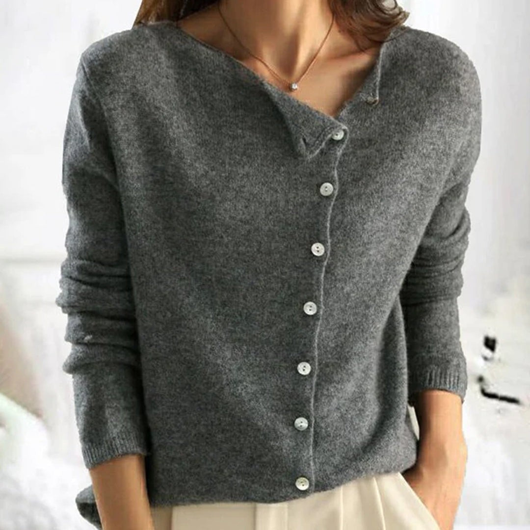 Elodie | Women's Asymmetric Button-Front Relaxed-Fit Hip-Length Jumper