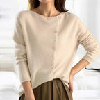 Elodie | Women's Asymmetric Button-Front Relaxed-Fit Hip-Length Jumper