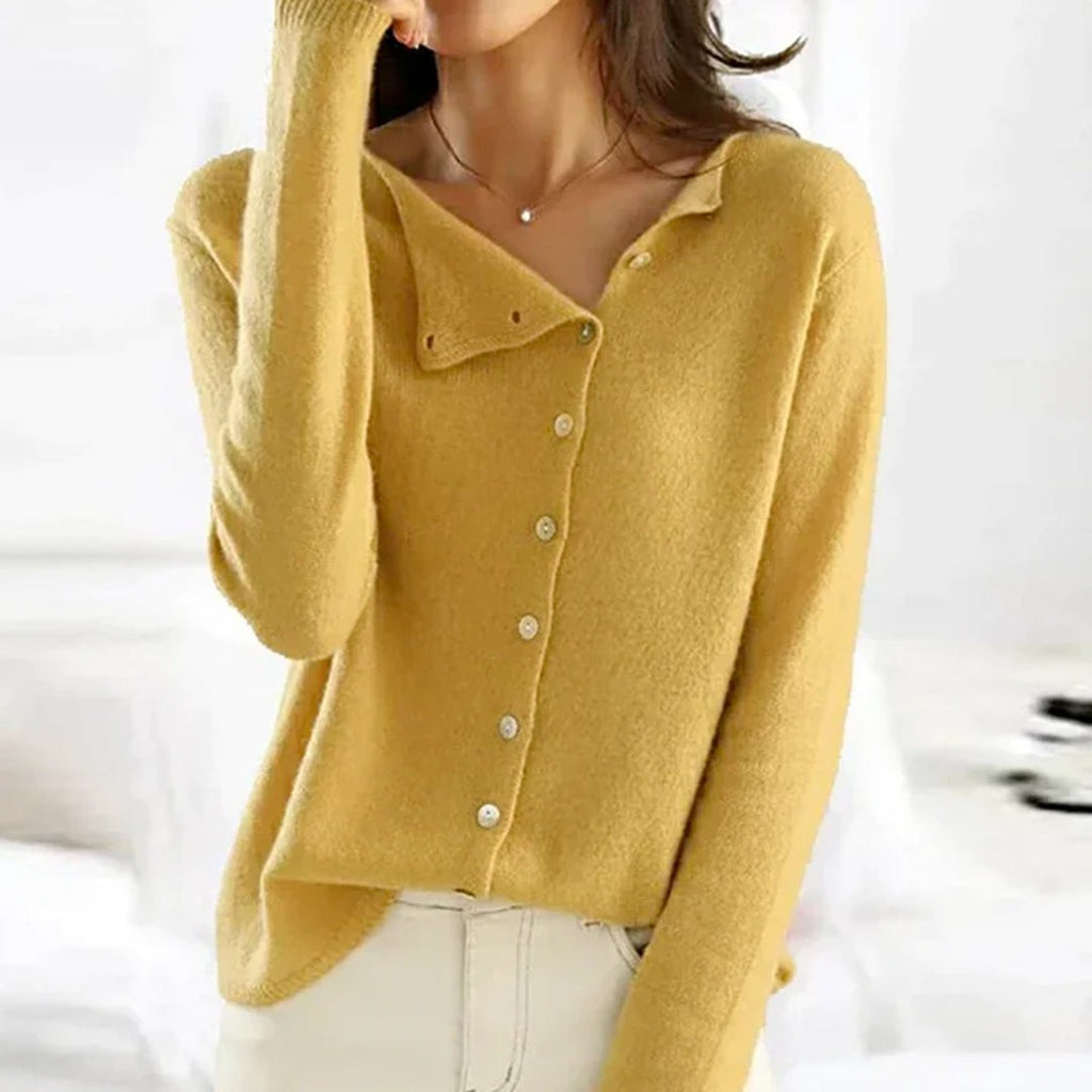 Elodie | Women's Asymmetric Button-Front Relaxed-Fit Hip-Length Jumper