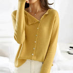 Elodie | Women's Asymmetric Button-Front Relaxed-Fit Hip-Length Jumper